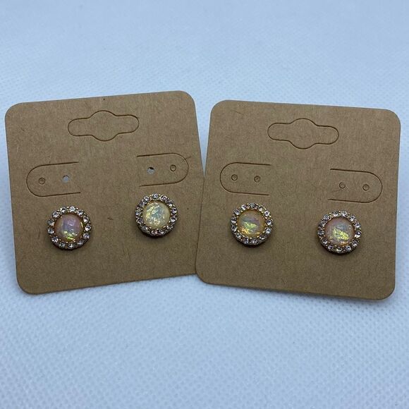 💛 Gold Tone Faux Opal & CZ Earrings - Picture 1 of 3